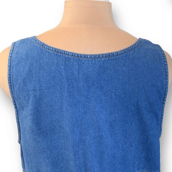 Vintage 90s Boston Classics Denim Jumper Dress Plus Size 16W Blue Jean Pocket - Picture 9 of 11